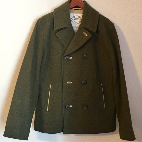 Green Wool Blend Mens Peacoat Coat 